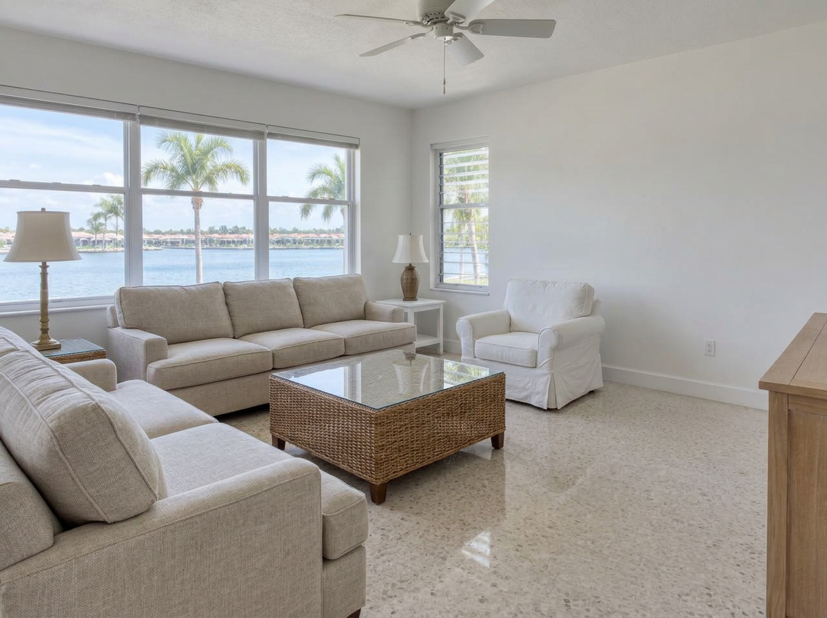 South Florida living room with smooth freshly painted walls