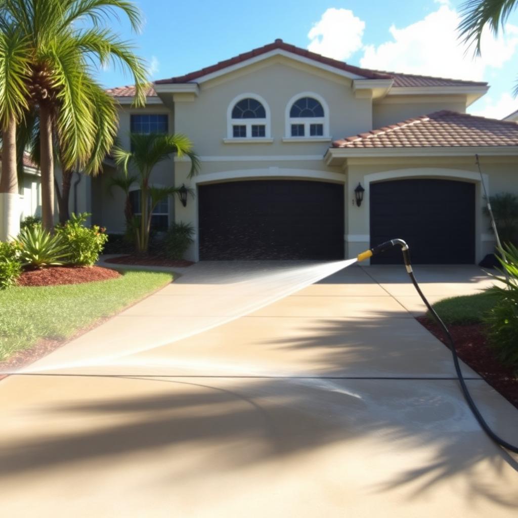Pressure washing a driveway in South Florida